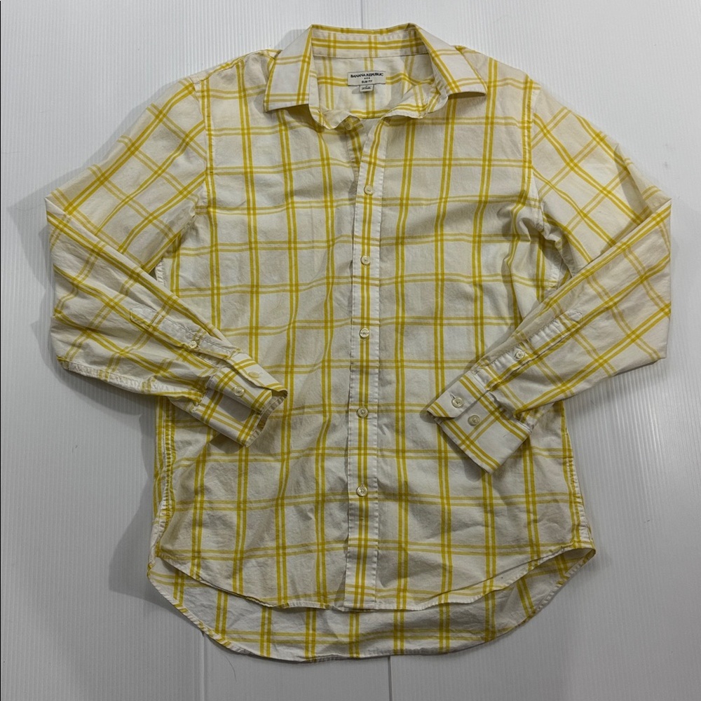 22. Banana republic Yellow Plaid Men's Shirt (M 15-15.5) slim fit
